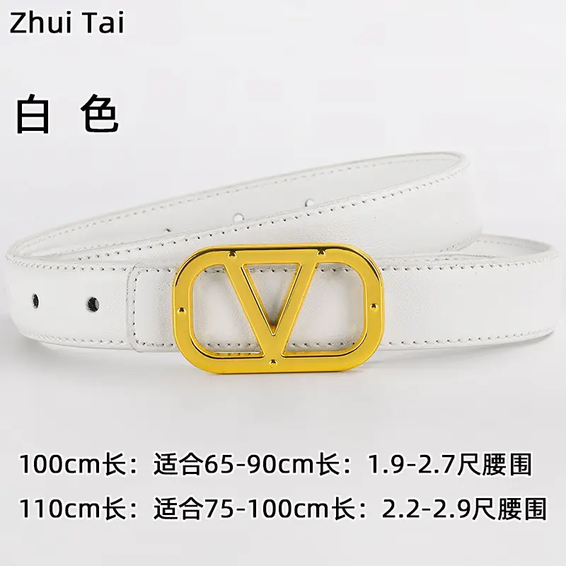 Women's Leather Belt Gold V-Bracelet Black 100cm — feature 7