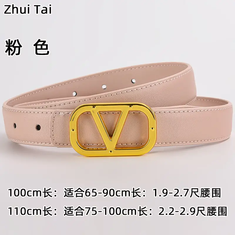 Women's Leather Belt Gold V-Bracelet Black 100cm