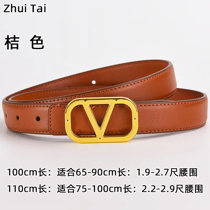 Women's Leather Belt Gold V-Bracelet Black 100cm