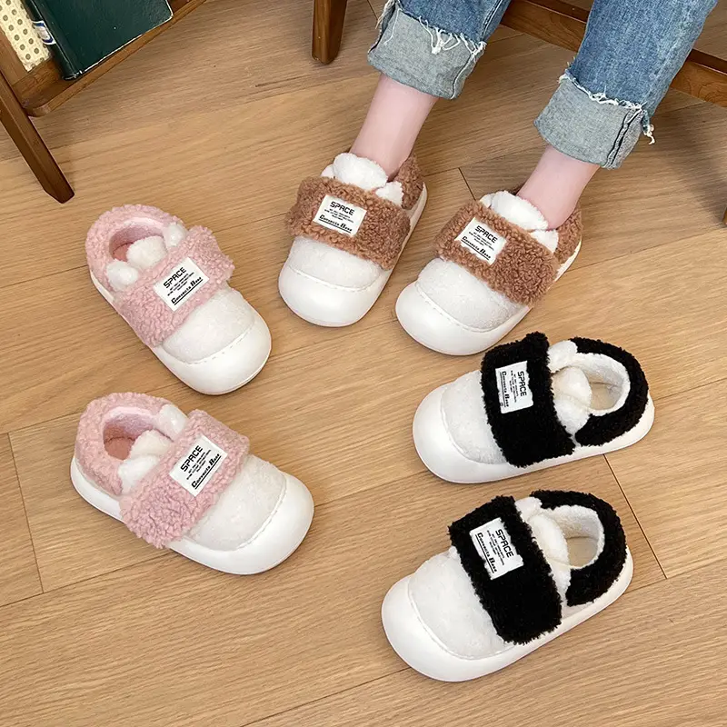 Nanbowan winter lambswool cotton slippers women's plush fleece-lined thickened home versatile bag heel warm Velcro shoes - Image 5