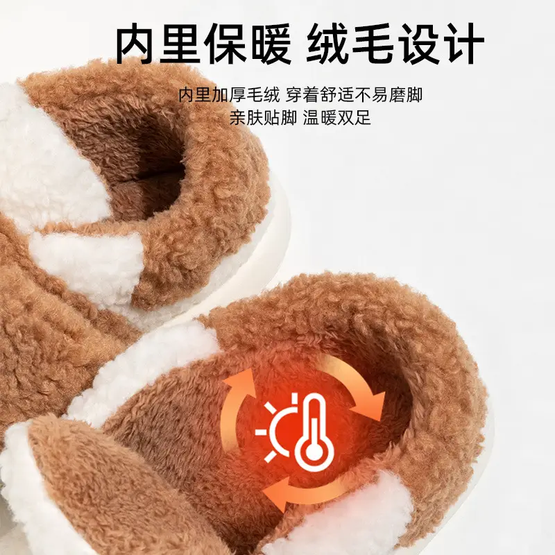 Nanbowan winter lambswool cotton slippers women's plush fleece-lined thickened home versatile bag heel warm Velcro shoes - Image 6