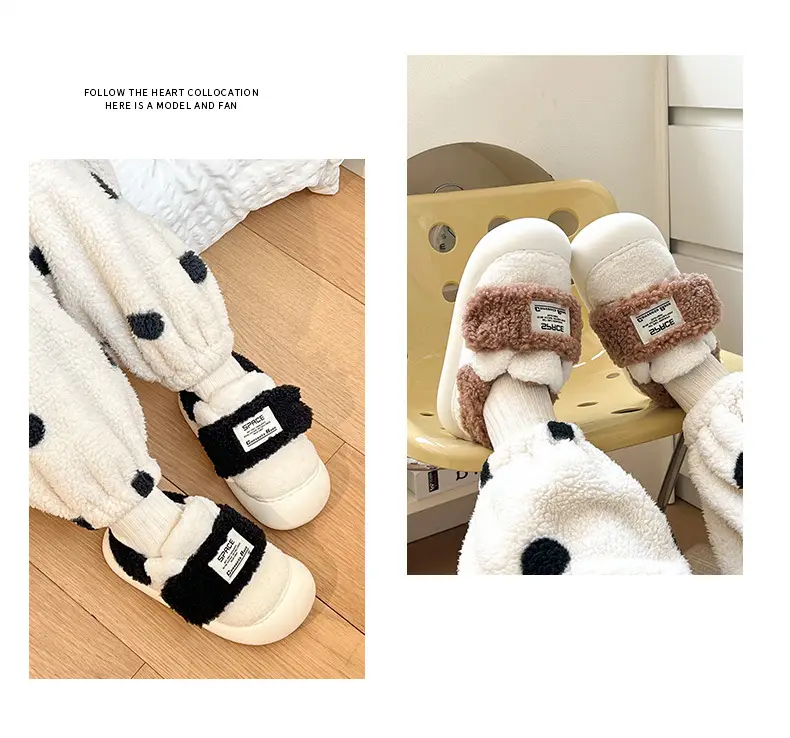 Nanbowan winter lambswool cotton slippers women's plush fleece-lined thickened home versatile bag heel warm Velcro shoes — feature 12