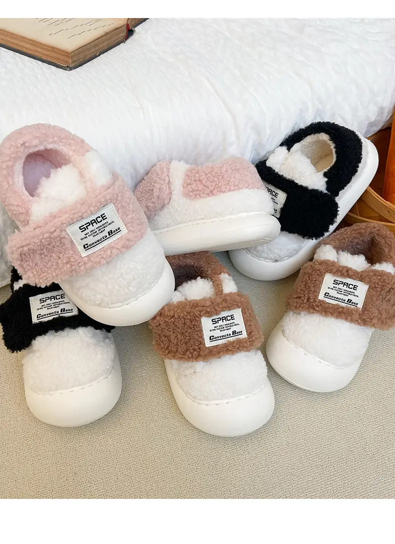 Nanbowan winter lambswool cotton slippers women's plush fleece-lined thickened home versatile bag heel warm Velcro shoes — feature 13
