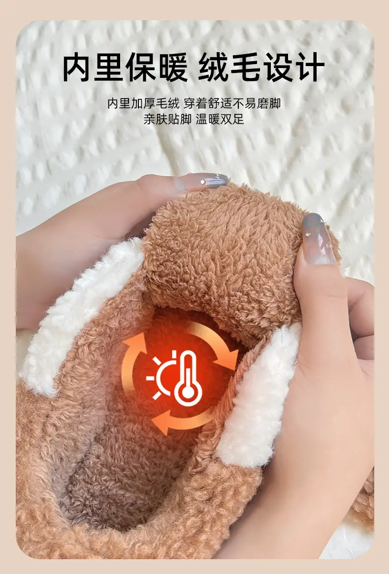 Nanbowan winter lambswool cotton slippers women's plush fleece-lined thickened home versatile bag heel warm Velcro shoes — feature 5