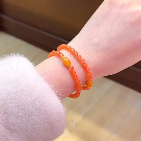 Natural South Red Agate Bracelet 6mm Cherry Red - Image 2