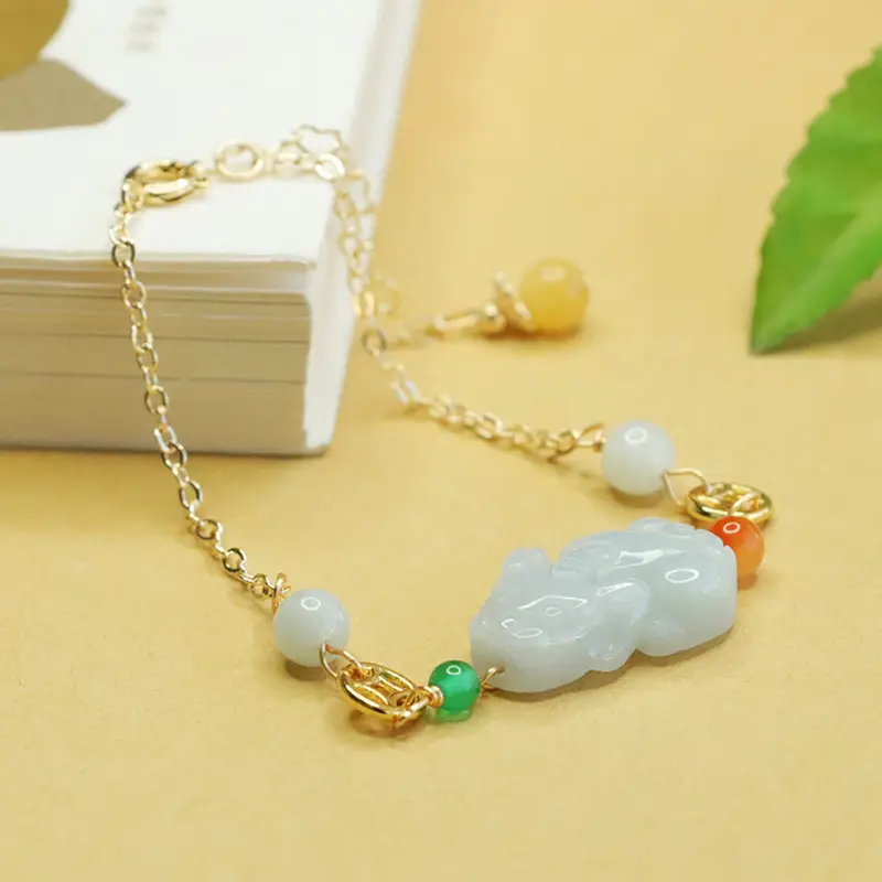 Jade Pixiu Bracelet for Women Gold Chain