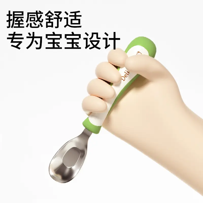 Stainless Steel Self-Eating Baby Spoons Green Orange - Image 12