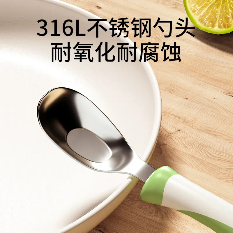 Stainless Steel Self-Eating Baby Spoons Green Orange - Image 13