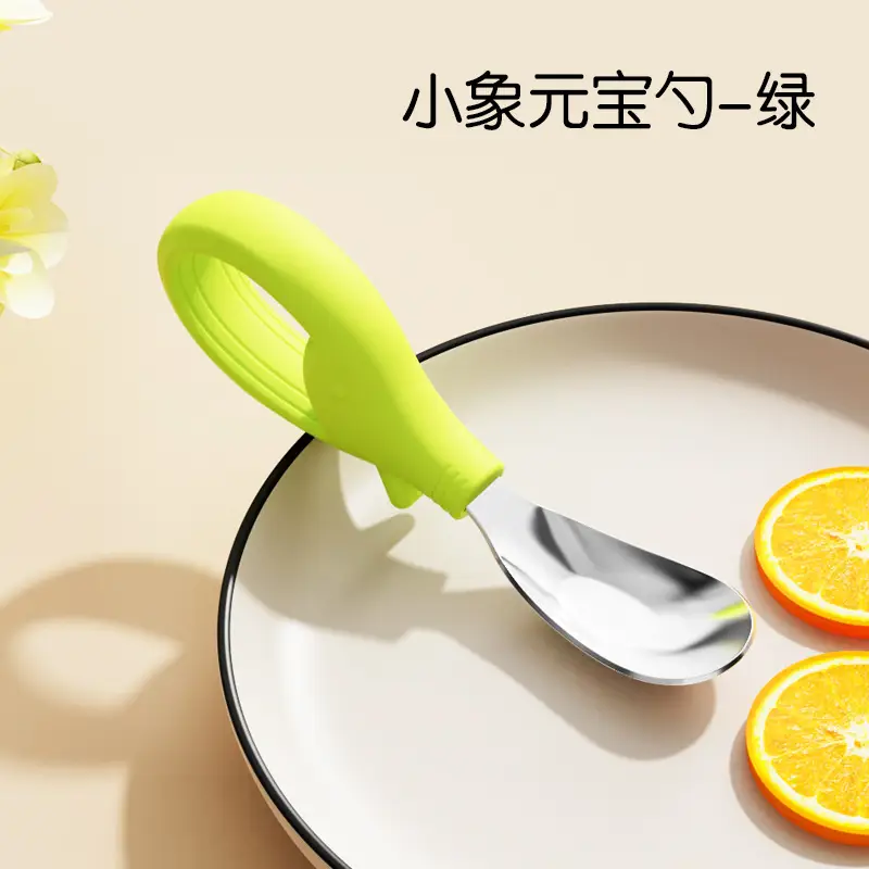 Stainless Steel Self-Eating Baby Spoons Green Orange - Image 9