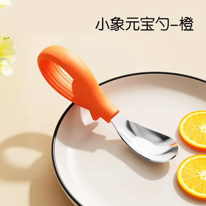Stainless Steel Self-Eating Baby Spoons Green Orange - Image 10
