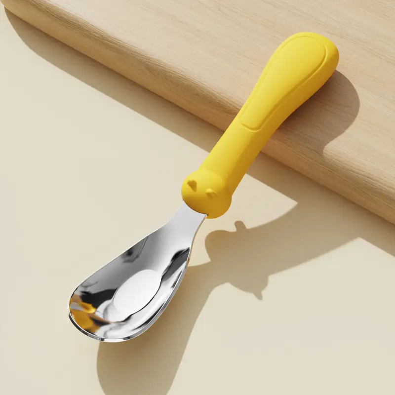 Stainless Steel Self-Eating Baby Spoons Green Orange - Image 3