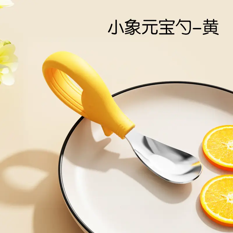 Stainless Steel Self-Eating Baby Spoons Green Orange - Image 7