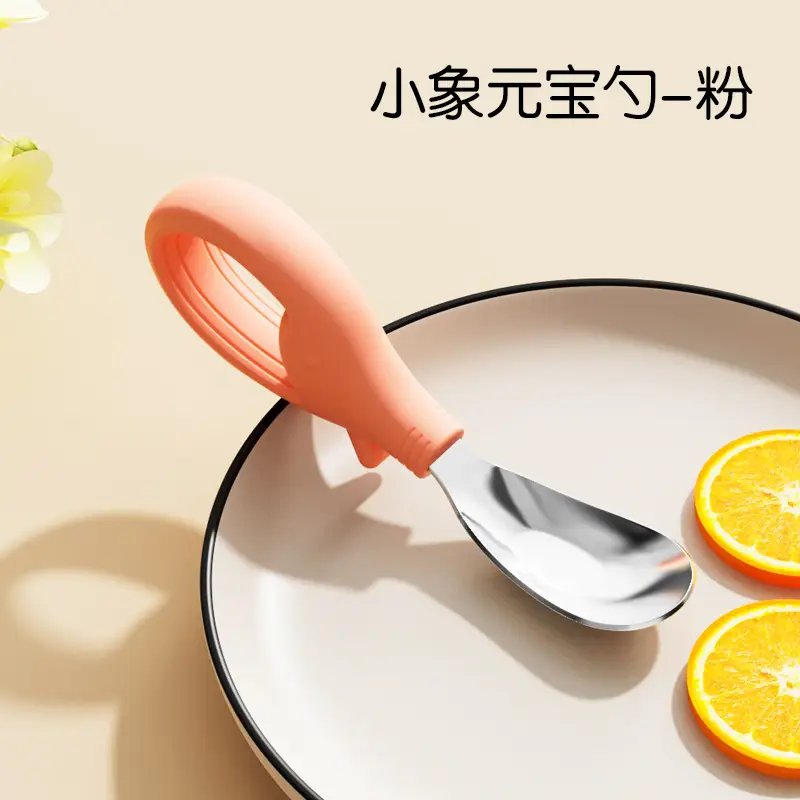 Stainless Steel Self-Eating Baby Spoons Green Orange - Image 8