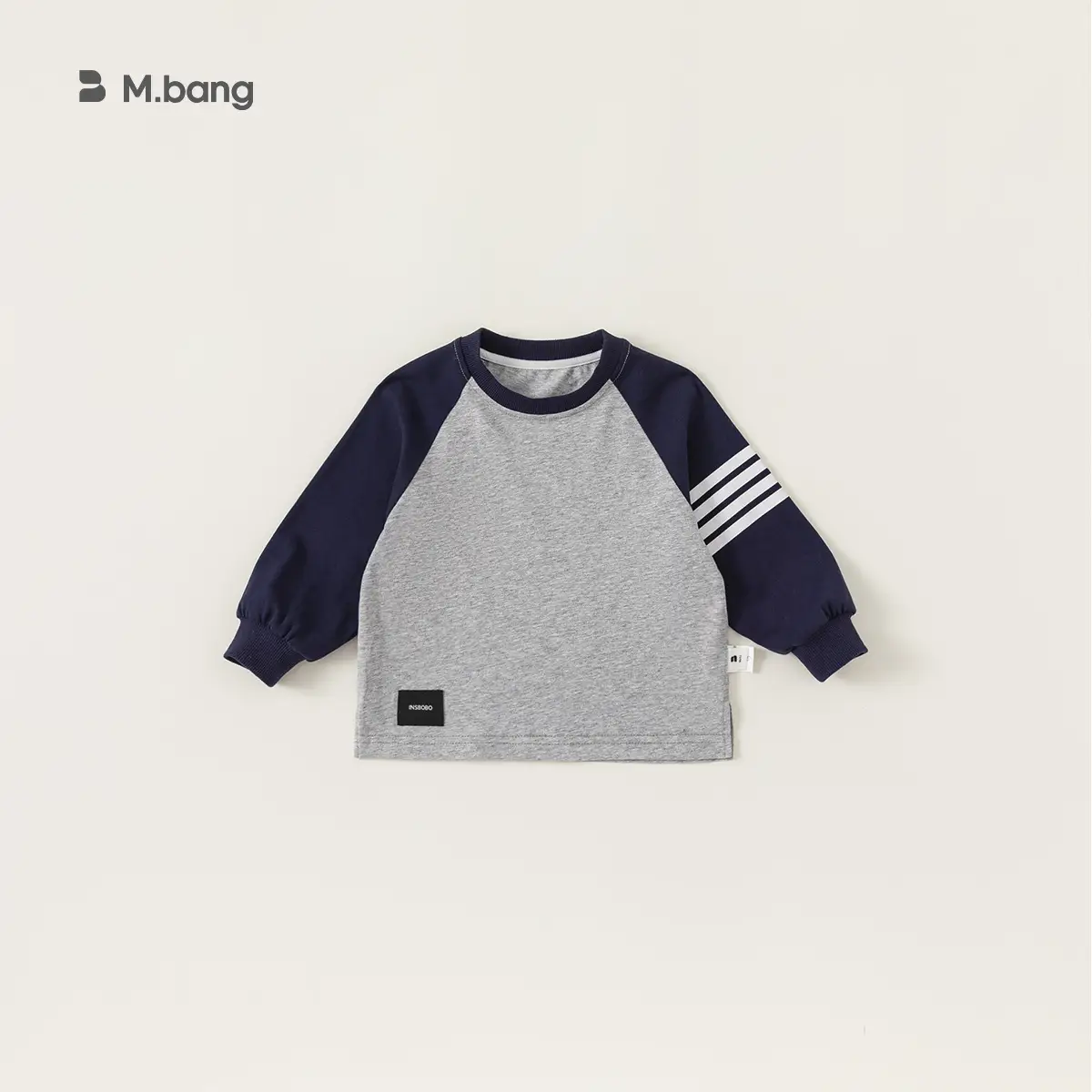 Baby Raglan Sleeve T-Shirt Navy Grey Round Neck - Image 3