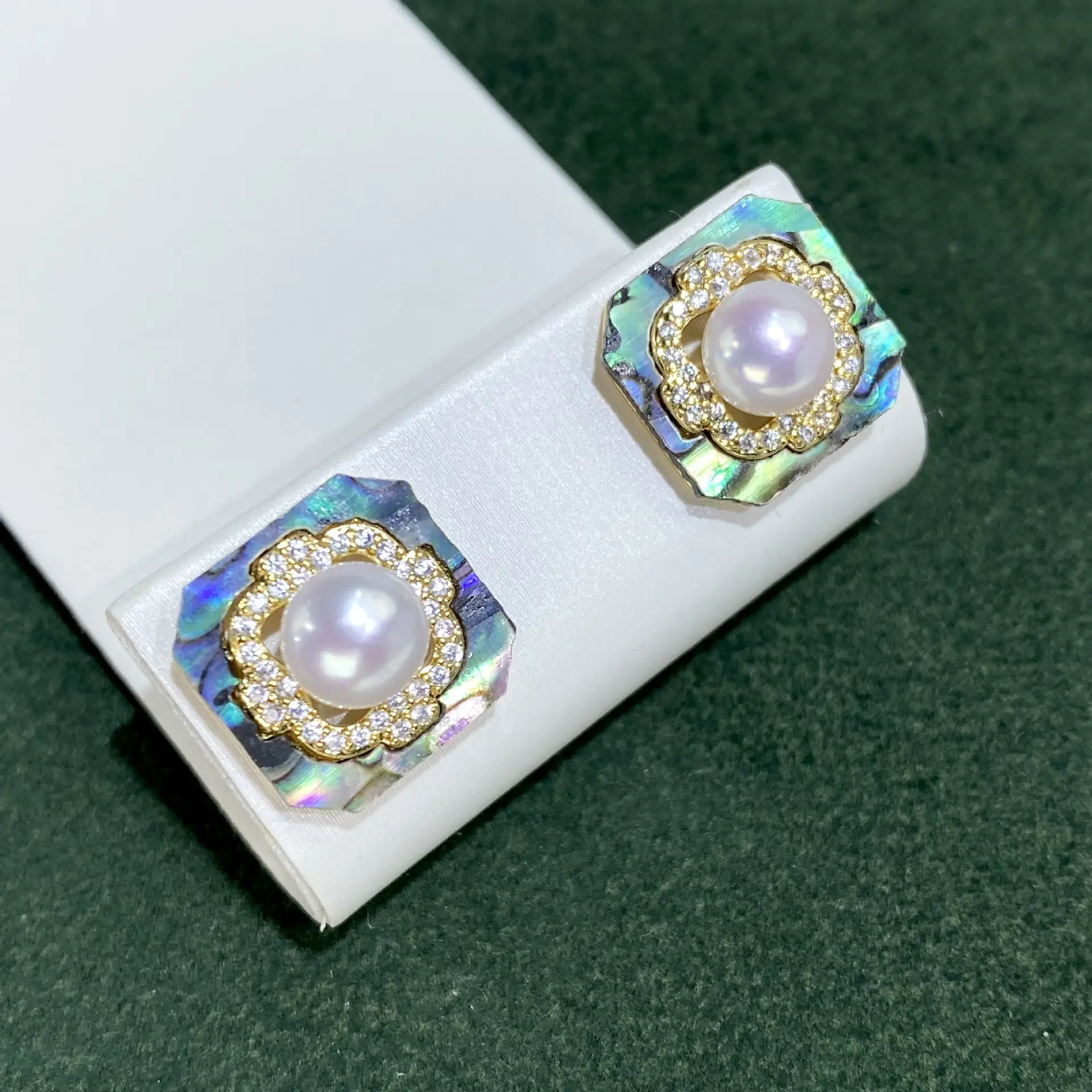 Square Earrings with Natural Abalone & Sparkling Detail - Image 4