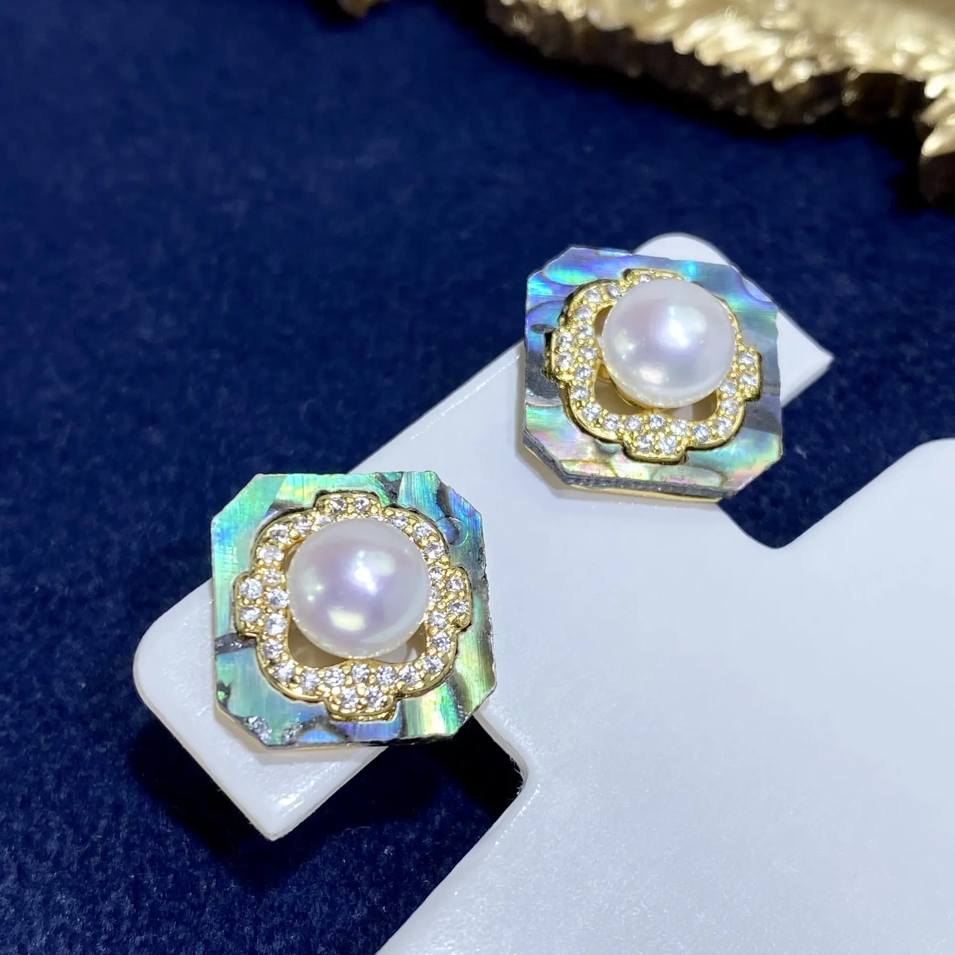 Square Earrings with Natural Abalone & Sparkling Detail - Image 5