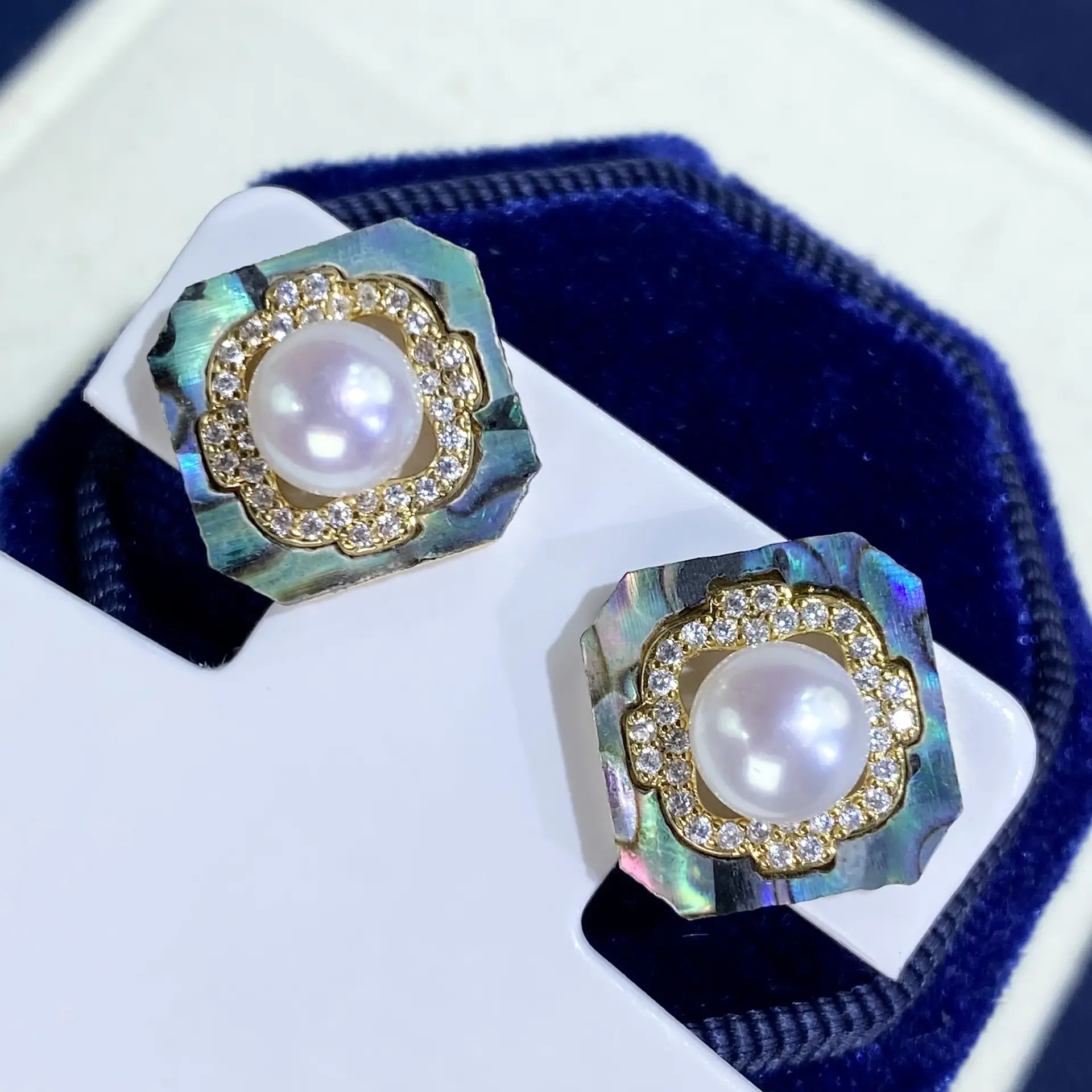 Square Earrings with Natural Abalone & Sparkling Detail - Image 6