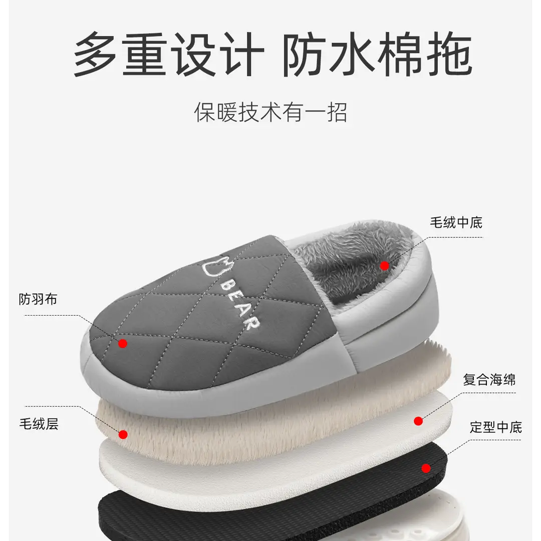 Waterproof Cotton Slippers Men's Winter Household Indoor Home Furnishing Thick Bottom Non-Slip Warm Cotton Slippers Men's Winter — feature 5