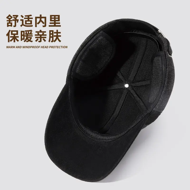 Winter Warm Black Baseball Cap for Men Elderly Warm Ear Protection - Image 7