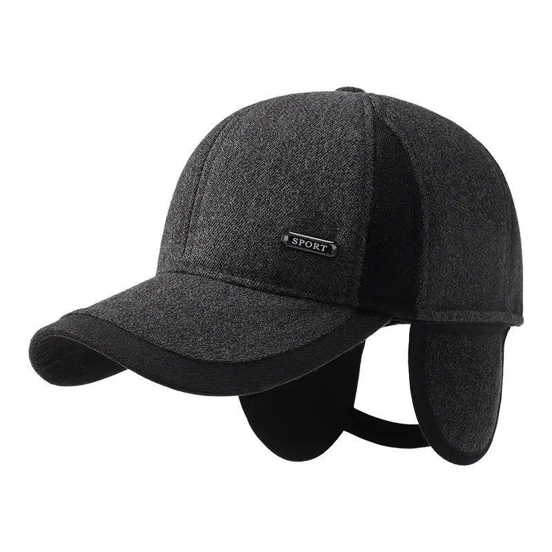 Winter Warm Black Baseball Cap for Men Elderly Warm Ear Protection - Image 8