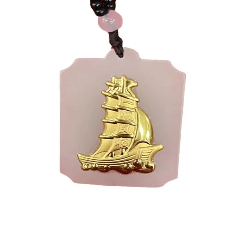 Gold Inlay Jade Sail Pendant Necklace for Men