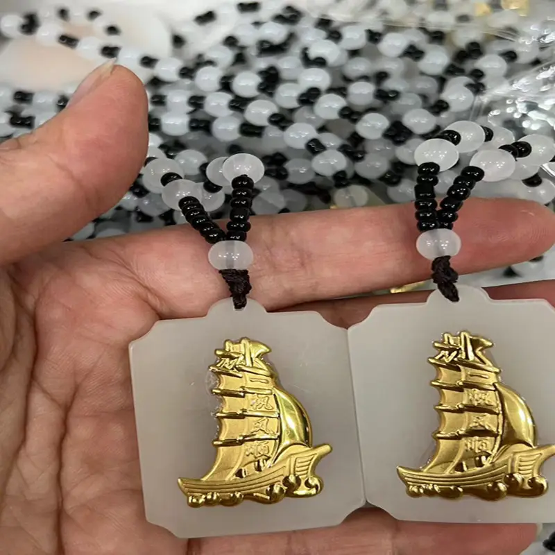 Gold Inlay Jade Sail Pendant Necklace for Men — feature 2