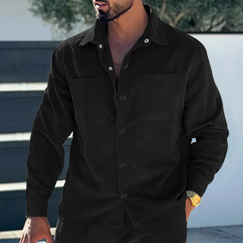 Men's Grey Corduroy Button Shirt Slim Fit - Image 5