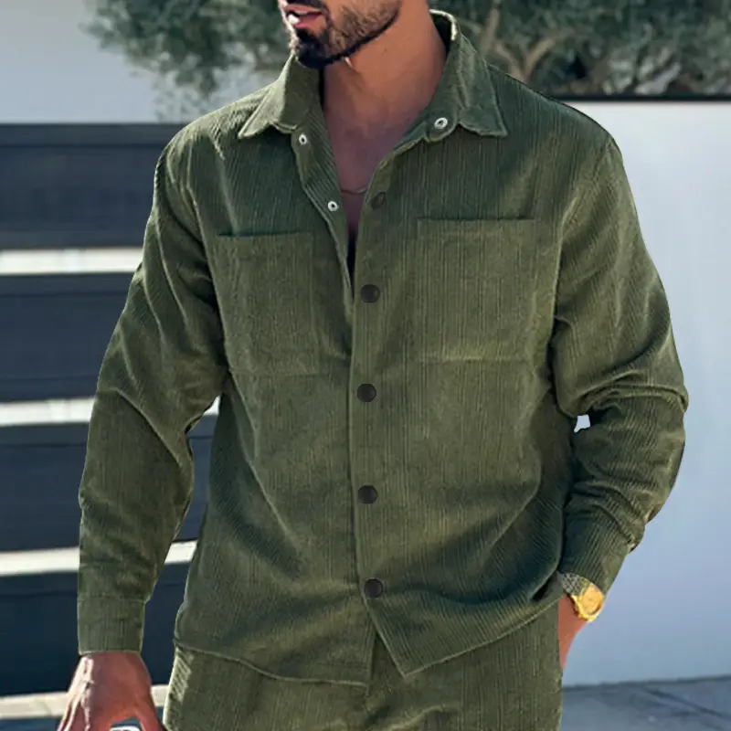 Men's Grey Corduroy Button Shirt Slim Fit - Image 7