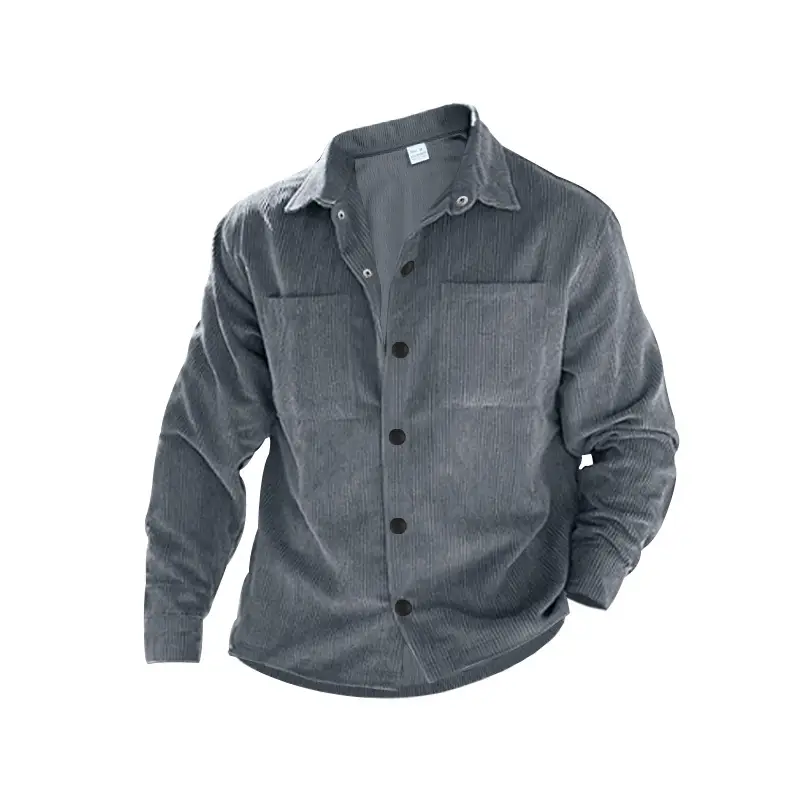 Men's Grey Corduroy Button Shirt Slim Fit — feature 16
