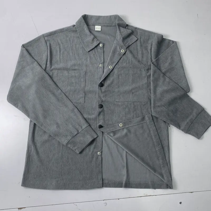 Men's Grey Corduroy Button Shirt Slim Fit — feature 37