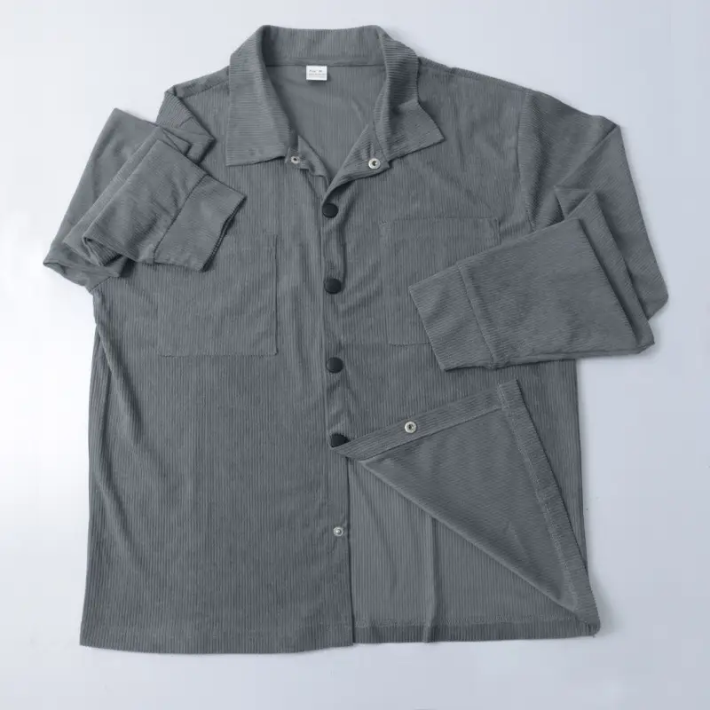 Men's Grey Corduroy Button Shirt Slim Fit — feature 39