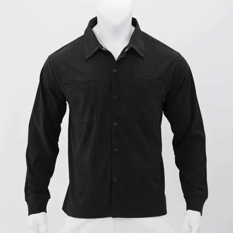 Men's Grey Corduroy Button Shirt Slim Fit — feature 40