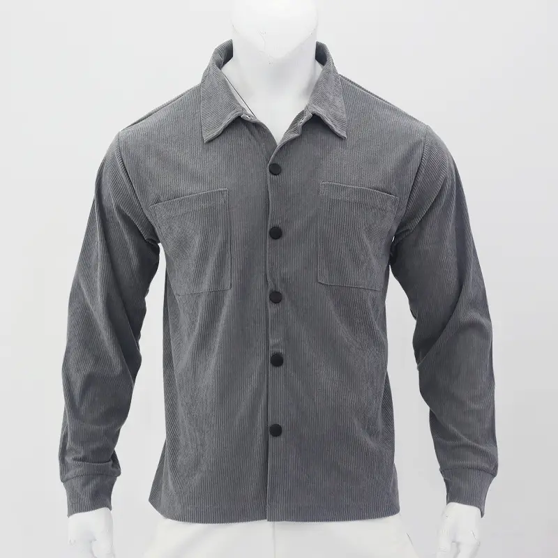 Men's Grey Corduroy Button Shirt Slim Fit — feature 42