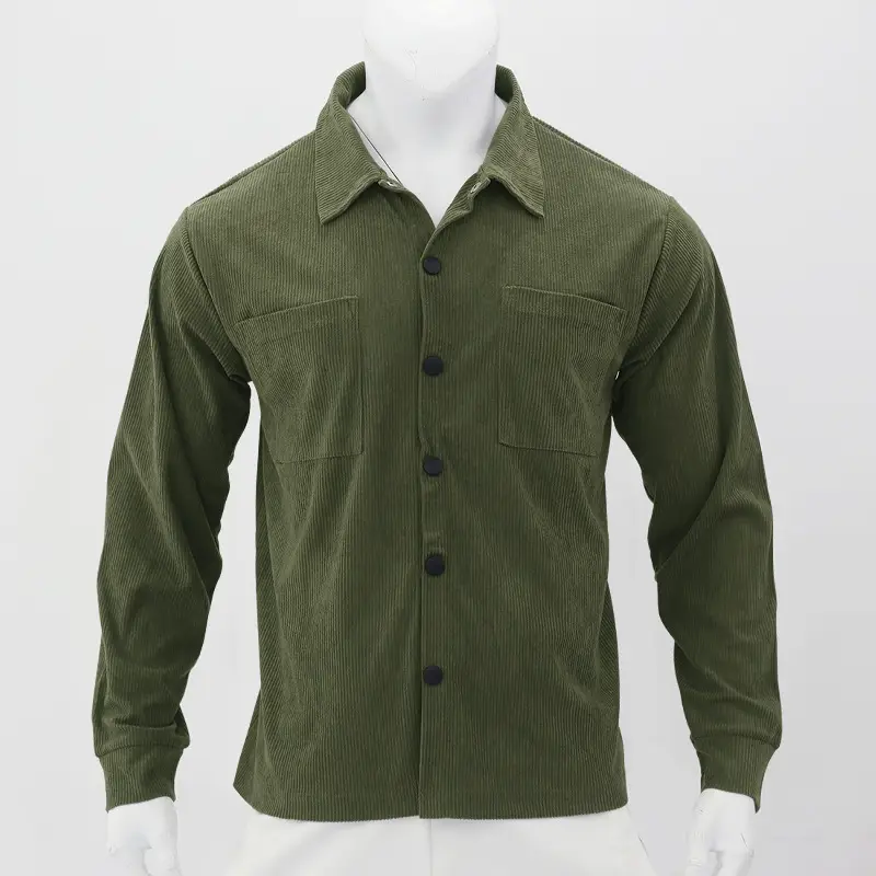 Men's Grey Corduroy Button Shirt Slim Fit — feature 44