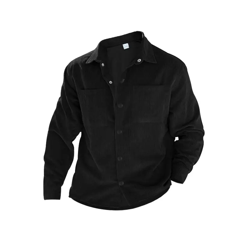 Men's Grey Corduroy Button Shirt Slim Fit — feature 5