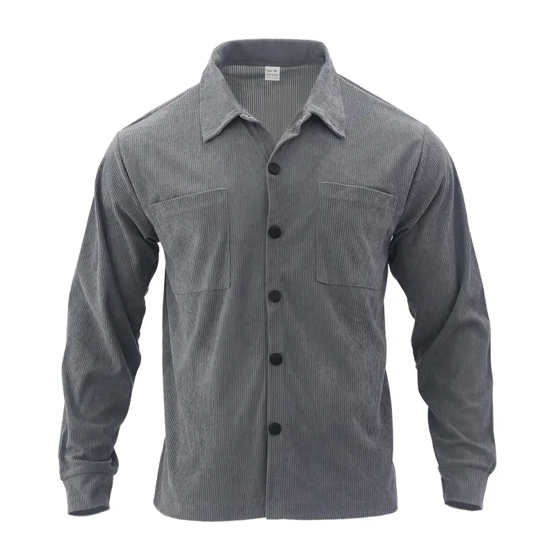 Men's Grey Corduroy Button Shirt Slim Fit - Image 2