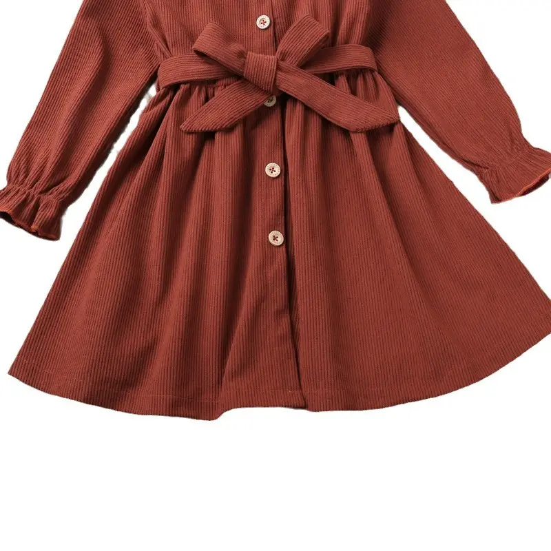 2024 Long-Sleeved Corduroy Belt Dress for Girls - Image 6
