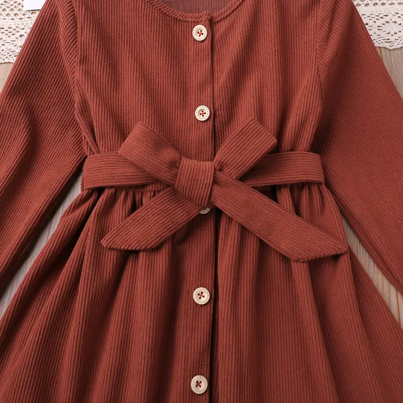2024 Long-Sleeved Corduroy Belt Dress for Girls — feature 4