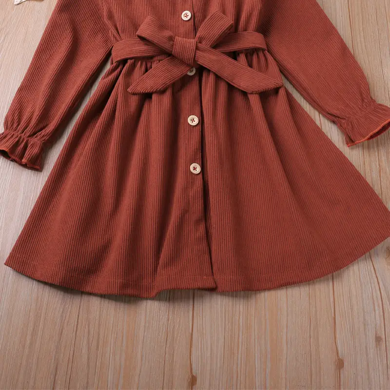 2024 Long-Sleeved Corduroy Belt Dress for Girls — feature 5
