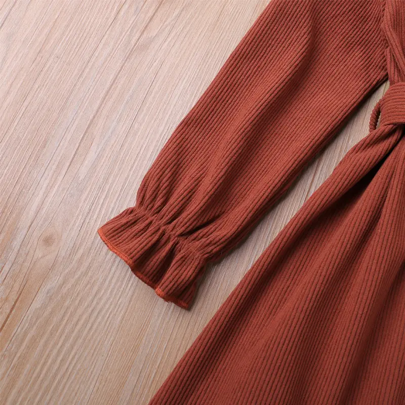 2024 Long-Sleeved Corduroy Belt Dress for Girls — feature 6