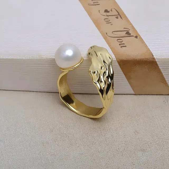 Gold Pearl Ring with Ornate Design for Women