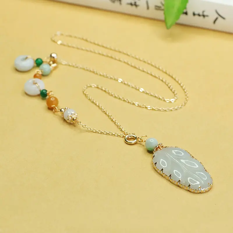 Jade Leaf Necklace with Green Beads for Women