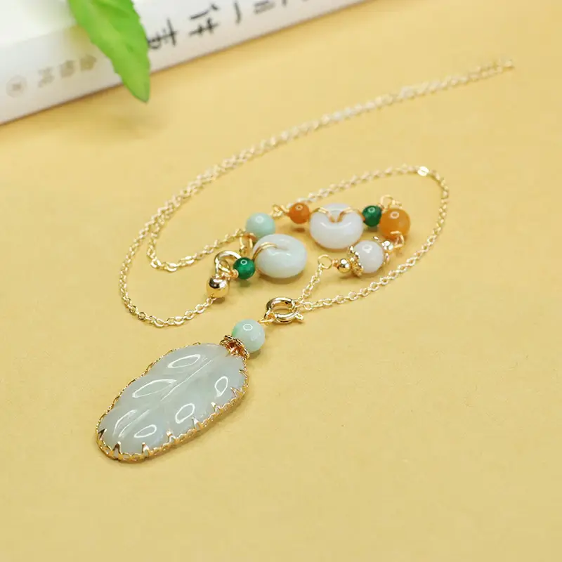 Jade Leaf Necklace with Green Beads for Women