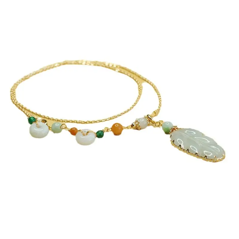 Jade Leaf Necklace with Green Beads for Women