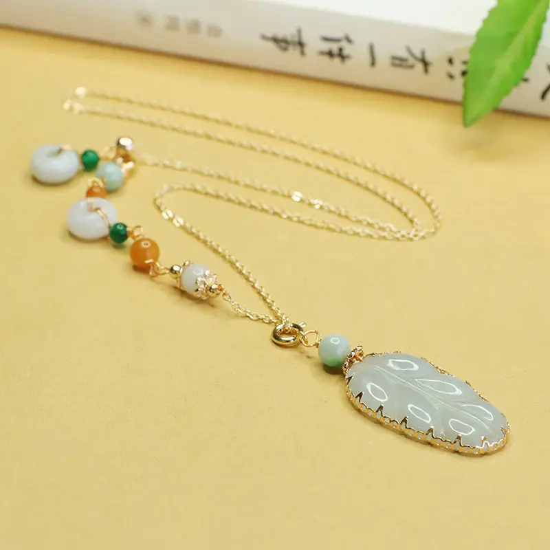 Jade Leaf Necklace with Green Beads for Women — feature 11