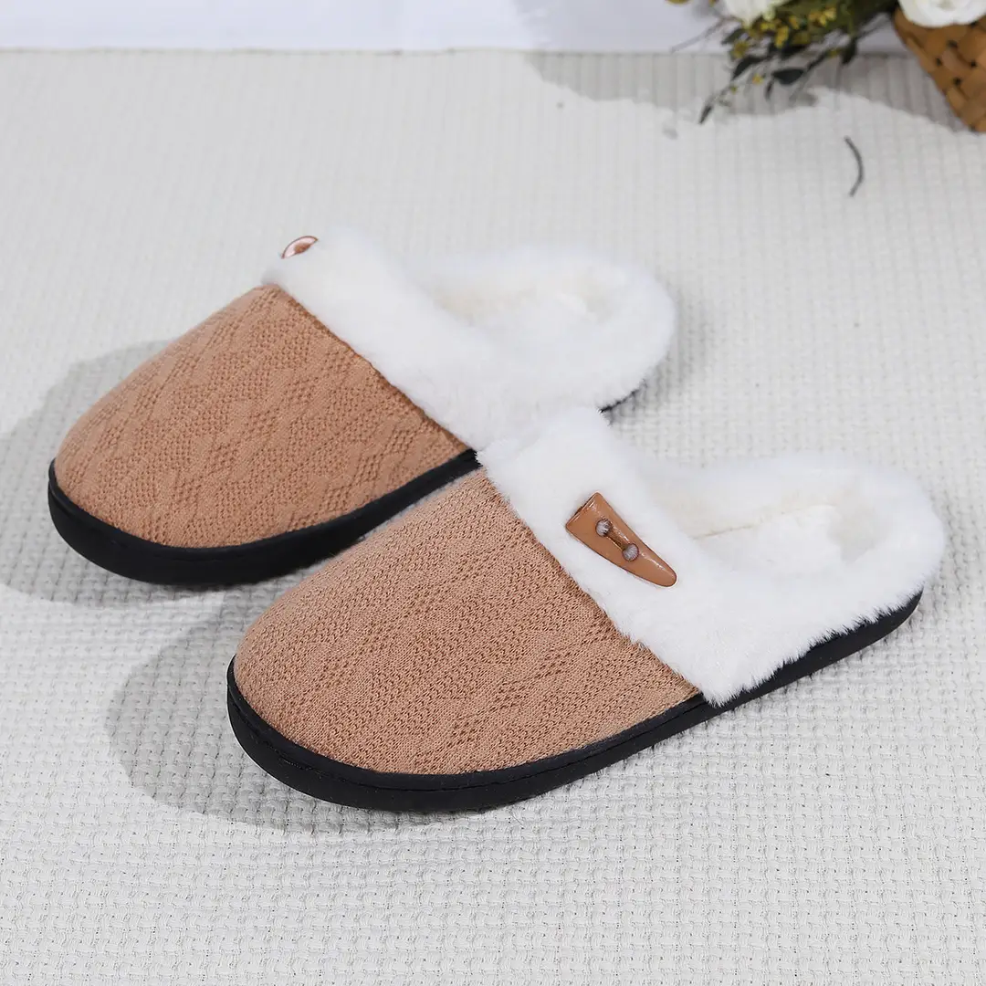 Cross-Border Foreign Trade Wholesale Furry Slippers, Home Indoor Non-Slip Thick-Soled Slippers, Flat-Soled Men's Warm Cotton Slippers