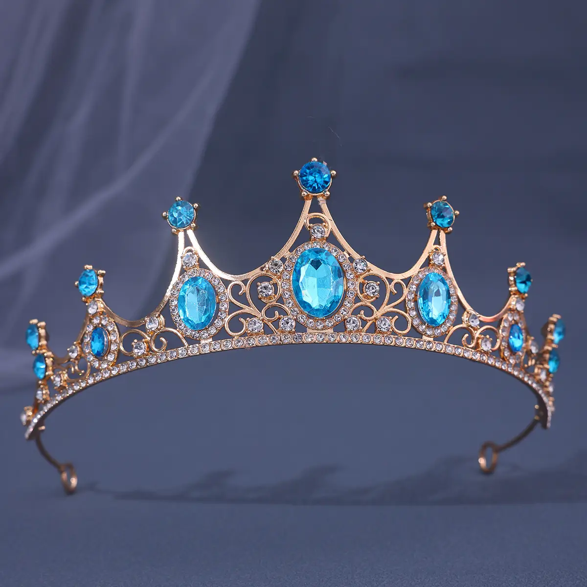 Vintage Baroque Crown with Blue Rhinestones - Image 2