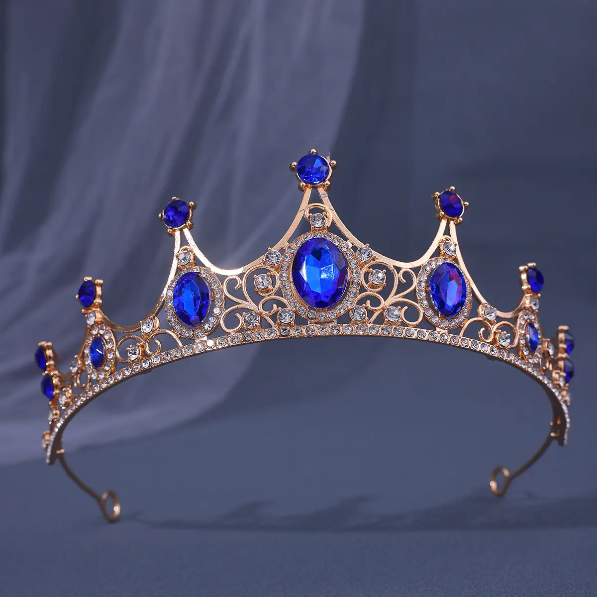 Vintage Baroque Crown with Blue Rhinestones - Image 3