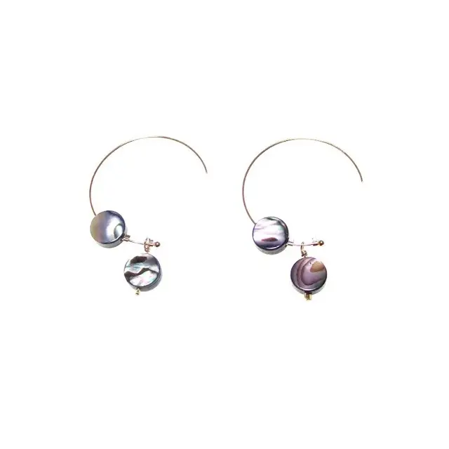 Natural Abalone Shell Earrings 14k Gold Round Circle Hong Kong Style