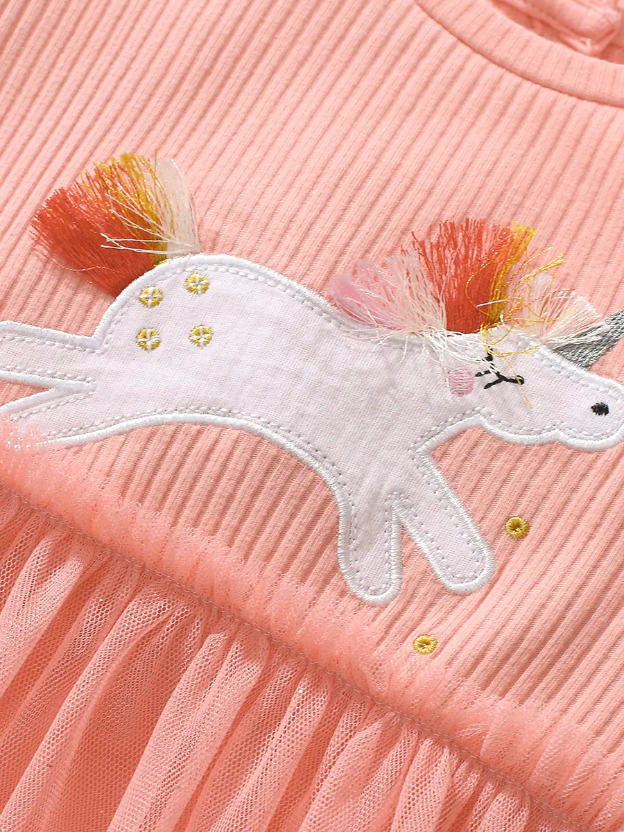 Little Maven Cartoon Girls Skirt Peach Striped Summer Dress - Image 3